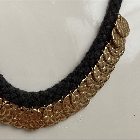 Boho Woven Black Rope and Gold Coin Necklace - Picture 2 of 4